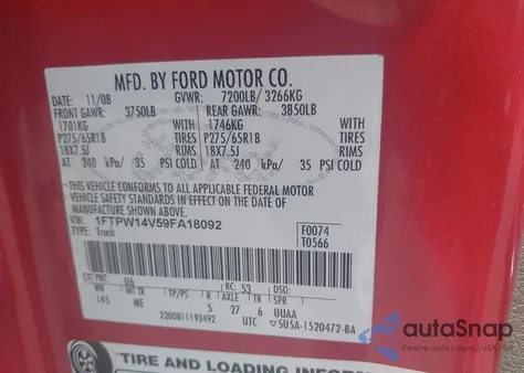 2009 Ford F-150 Fx4/King Ranch/Lariat/Platinum/Xl/Xlt from USA, damaged, VIN 1FTPW14V59FA18092